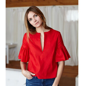 Emerson Fry Red Blouse with Ruffle Sleeves